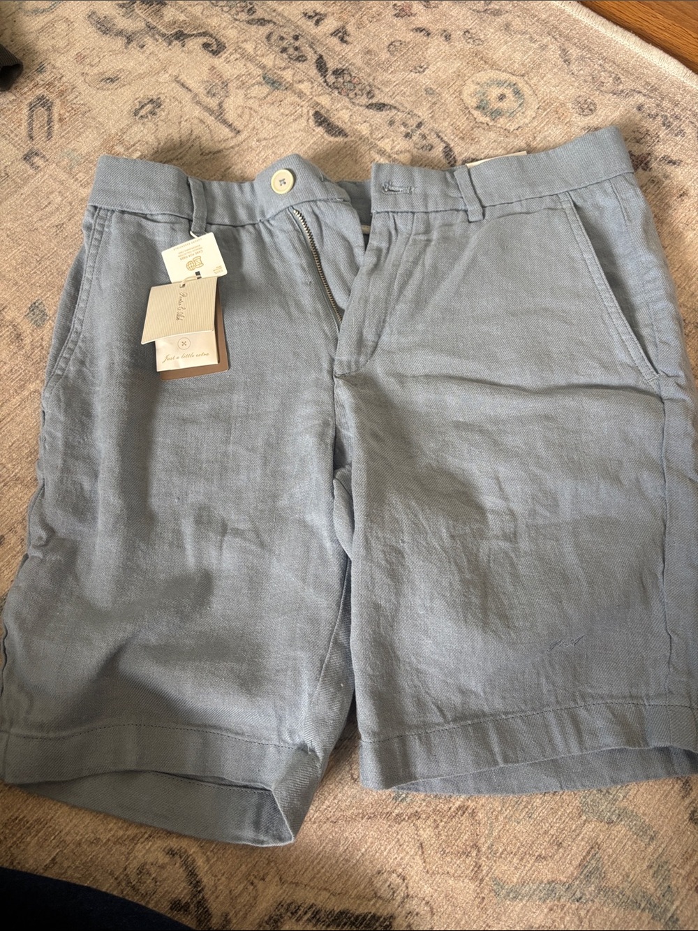Men’s Light Blue Flat-Front Linen-Blend Shorts